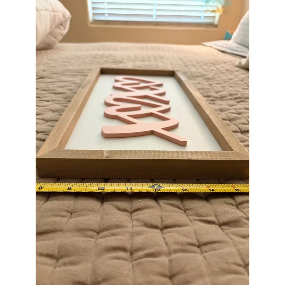XOXO Heart Wooden Framed Wall Decor Pink White Love 17X9